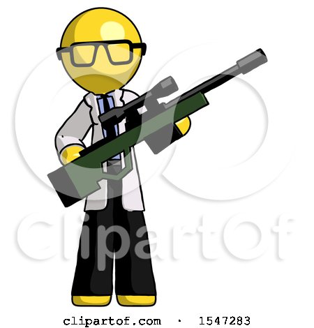 Yellow Doctor Scientist Man Holding Sniper Rifle Gun by Leo Blanchette