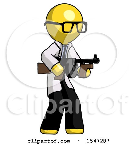 Yellow Doctor Scientist Man Tommy Gun Gangster Shooting Pose by Leo Blanchette