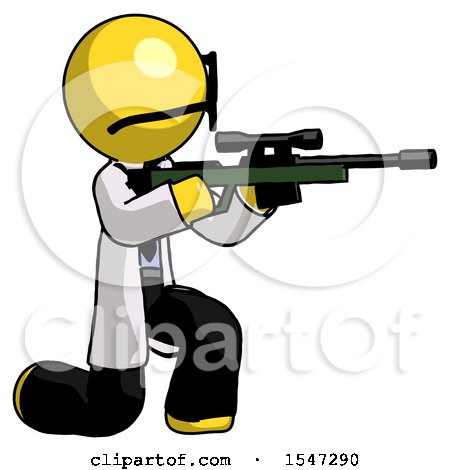 Yellow Doctor Scientist Man Kneeling Shooting Sniper Rifle by Leo Blanchette
