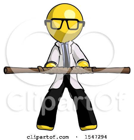 Yellow Doctor Scientist Man Bo Staff Kung Fu Defense Pose by Leo Blanchette