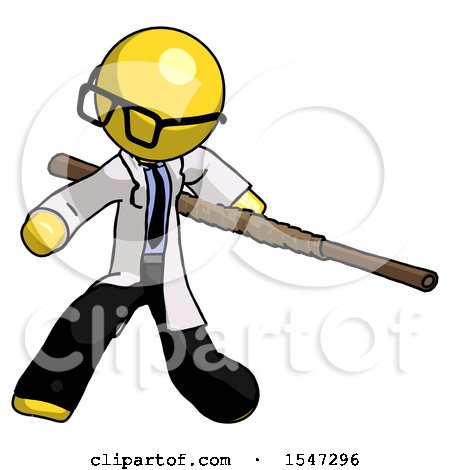 Yellow Doctor Scientist Man Bo Staff Action Hero Kung Fu Pose by Leo Blanchette
