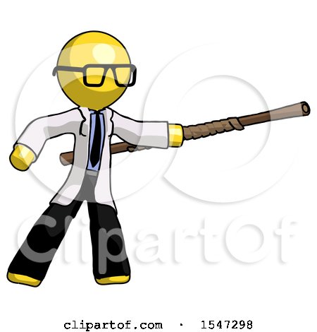 Yellow Doctor Scientist Man Bo Staff Pointing Right Kung Fu Pose by Leo Blanchette