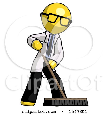 Yellow Doctor Scientist Man Cleaning Services Janitor Sweeping Floor with Push Broom by Leo Blanchette