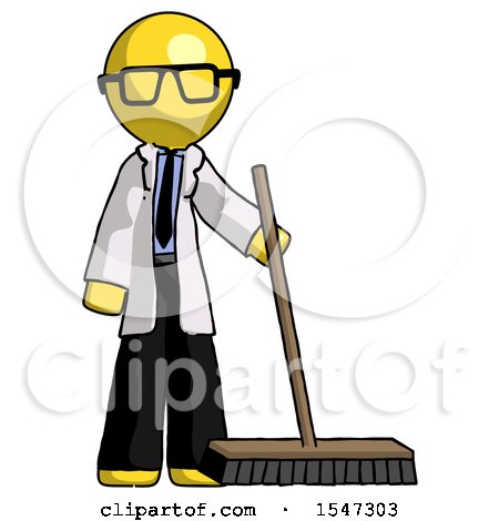 Yellow Doctor Scientist Man Standing with Industrial Broom by Leo Blanchette