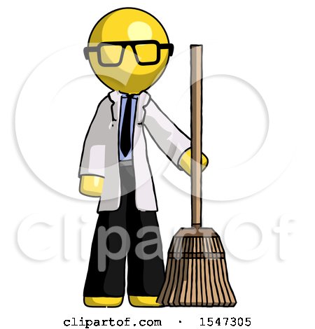 Yellow Doctor Scientist Man Standing with Broom Cleaning Services by Leo Blanchette