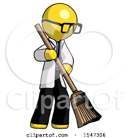 Yellow Doctor Scientist Man Sweeping Area with Broom by Leo Blanchette