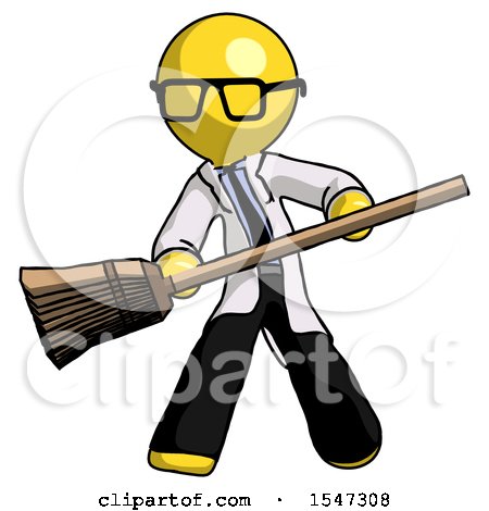 Yellow Doctor Scientist Man Broom Fighter Defense Pose by Leo Blanchette