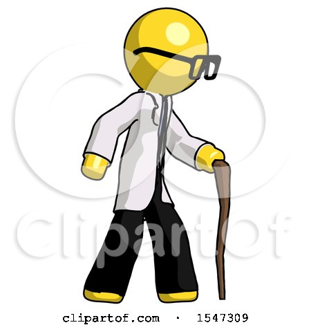 Yellow Doctor Scientist Man Walking with Hiking Stick by Leo Blanchette