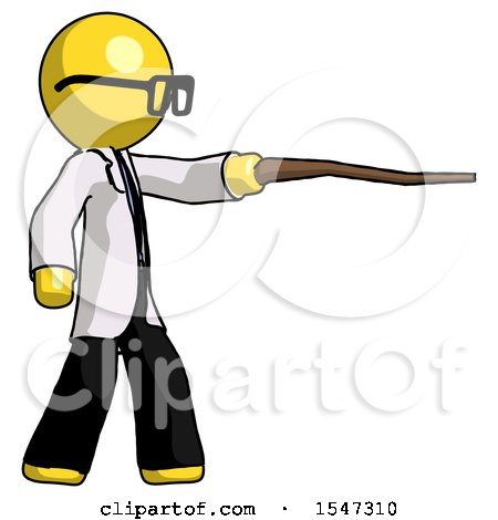 Yellow Doctor Scientist Man Pointing with Hiking Stick by Leo Blanchette
