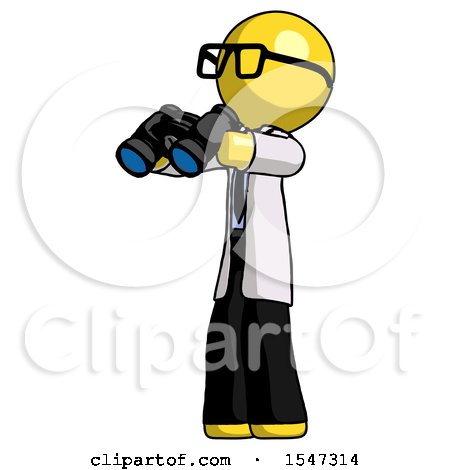 Yellow Doctor Scientist Man Holding Binoculars Ready to Look Left by Leo Blanchette