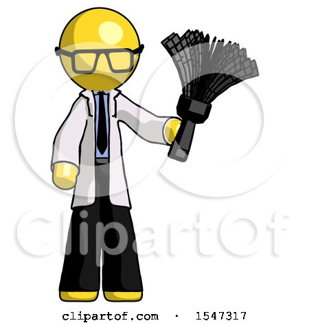 Yellow Doctor Scientist Man Holding Feather Duster Facing Forward by Leo Blanchette