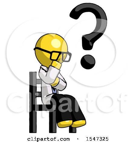 Yellow Doctor Scientist Man Question Mark Concept, Sitting on Chair Thinking by Leo Blanchette