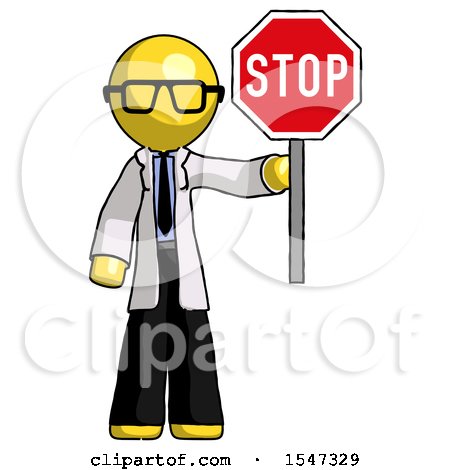 Yellow Doctor Scientist Man Holding Stop Sign by Leo Blanchette