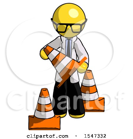 Yellow Doctor Scientist Man Holding a Traffic Cone by Leo Blanchette