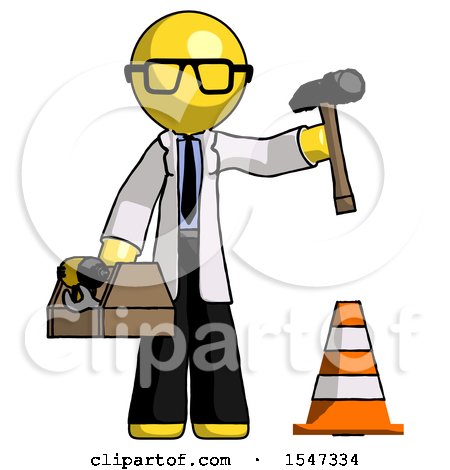 Yellow Doctor Scientist Man Under Construction Concept, Traffic Cone and Tools by Leo Blanchette