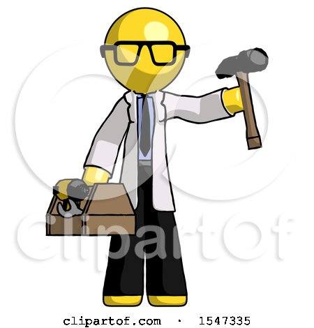 Yellow Doctor Scientist Man Holding Tools and Toolchest Ready to Work by Leo Blanchette
