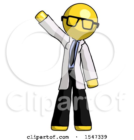 Yellow Doctor Scientist Man Waving Emphatically with Right Arm by Leo Blanchette