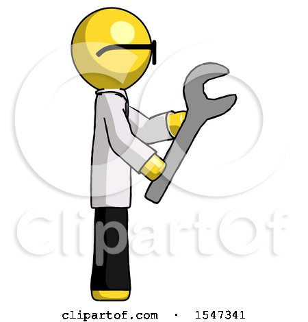Yellow Doctor Scientist Man Using Wrench Adjusting Something to Right by Leo Blanchette