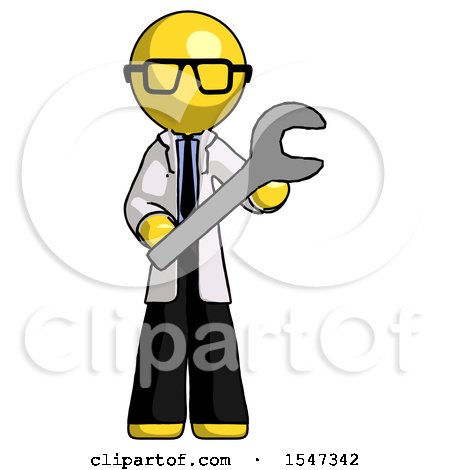 Yellow Doctor Scientist Man Holding Large Wrench with Both Hands by Leo Blanchette