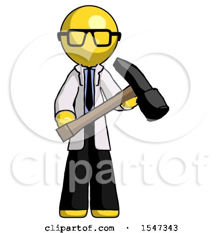 Yellow Doctor Scientist Man Holding Hammer Ready to Work by Leo Blanchette