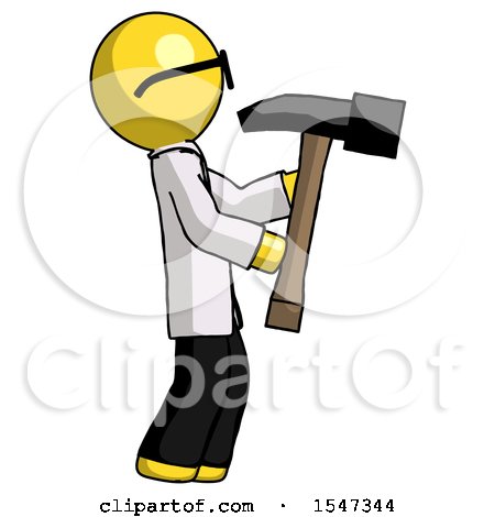 Yellow Doctor Scientist Man Hammering Something on the Right by Leo Blanchette