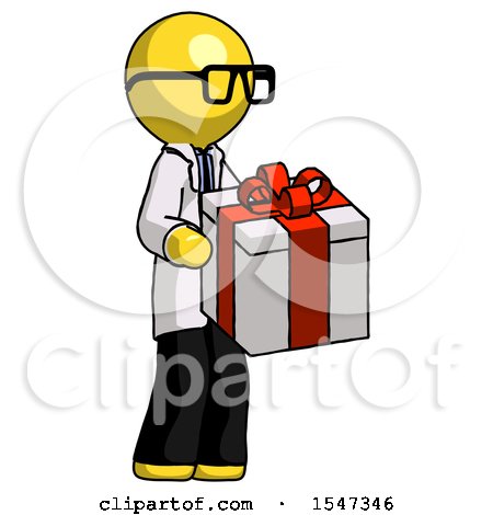 Yellow Doctor Scientist Man Giving a Present by Leo Blanchette