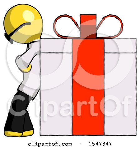 Yellow Doctor Scientist Man Gift Concept - Leaning Against Large Present by Leo Blanchette
