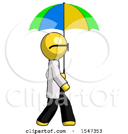 Yellow Doctor Scientist Man Walking with Colored Umbrella by Leo Blanchette