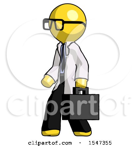 Yellow Doctor Scientist Man Walking with Briefcase to the Left by Leo Blanchette
