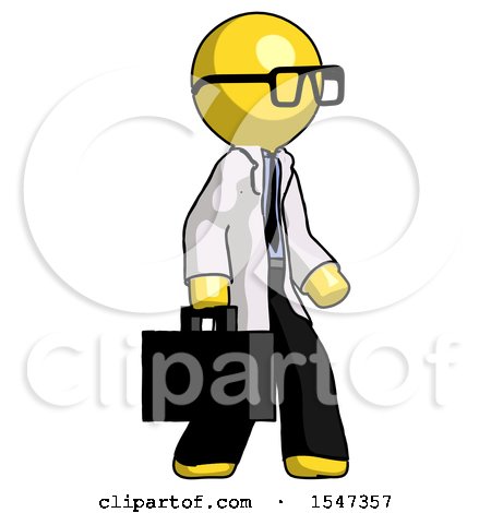 Yellow Doctor Scientist Man Walking with Briefcase to the Right by Leo Blanchette