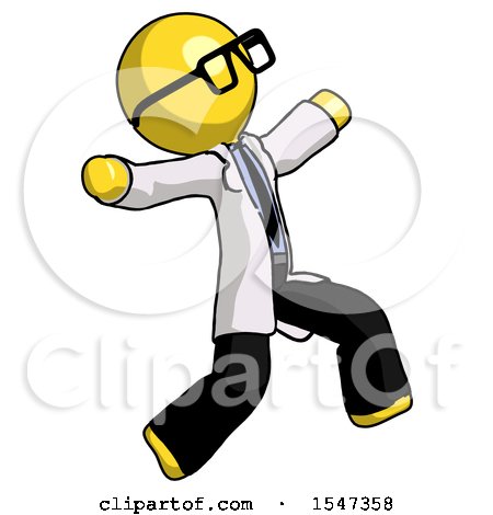 Yellow Doctor Scientist Man Running Away in Hysterical Panic Direction Right by Leo Blanchette