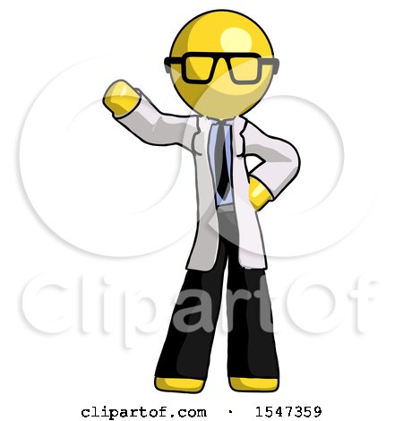 Yellow Doctor Scientist Man Waving Right Arm with Hand on Hip by Leo Blanchette