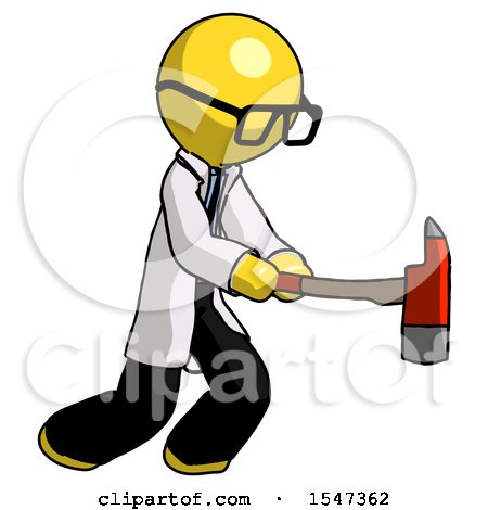 Yellow Doctor Scientist Man with Ax Hitting, Striking, or Chopping by Leo Blanchette
