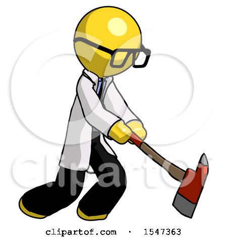 Yellow Doctor Scientist Man Striking with a Red Firefighter's Ax by Leo Blanchette