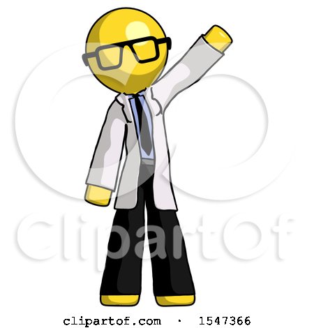 Yellow Doctor Scientist Man Waving Emphatically with Left Arm by Leo Blanchette