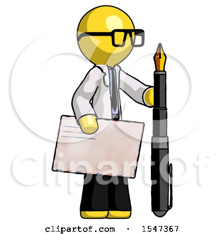 Yellow Doctor Scientist Man Holding Large Envelope and Calligraphy Pen by Leo Blanchette