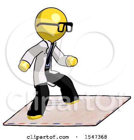 Yellow Doctor Scientist Man on Postage Envelope Surfing by Leo Blanchette