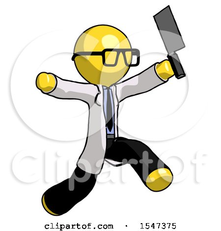 Yellow Doctor Scientist Man Psycho Running with Meat Cleaver by Leo Blanchette