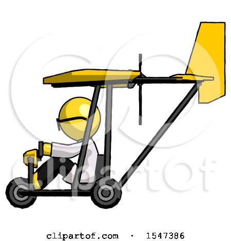 Yellow Doctor Scientist Man in Ultralight Aircraft Side View by Leo Blanchette