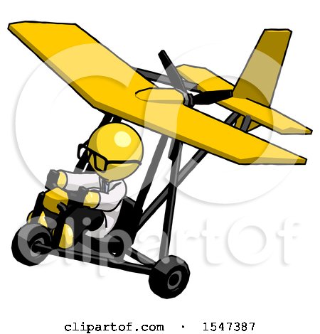 Yellow Doctor Scientist Man in Ultralight Aircraft Top Side View by Leo Blanchette