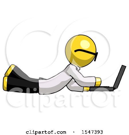 Yellow Doctor Scientist Man Using Laptop Computer While Lying on Floor Side View by Leo Blanchette