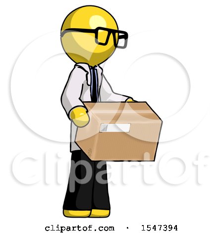 Yellow Doctor Scientist Man Holding Package to Send or Recieve in Mail by Leo Blanchette