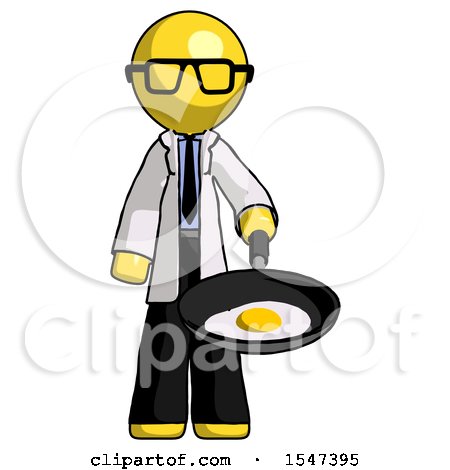 Yellow Doctor Scientist Man Frying Egg in Pan or Wok by Leo Blanchette