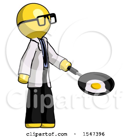 Yellow Doctor Scientist Man Frying Egg in Pan or Wok Facing Right by Leo Blanchette