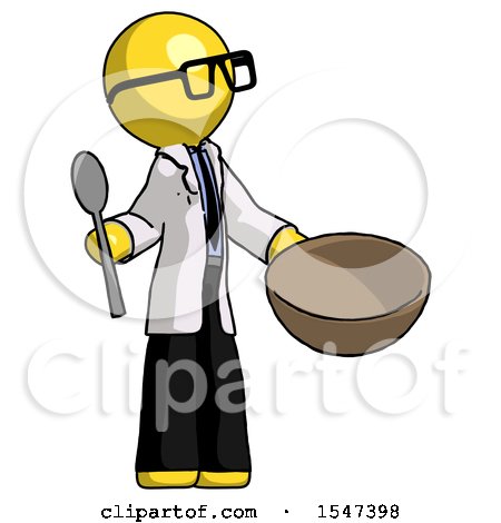 Yellow Doctor Scientist Man with Empty Bowl and Spoon Ready to Make Something by Leo Blanchette