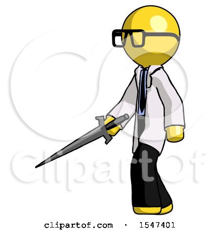 Yellow Doctor Scientist Man with Sword Walking Confidently by Leo Blanchette