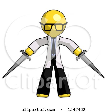 Yellow Doctor Scientist Man Two Sword Defense Pose by Leo Blanchette
