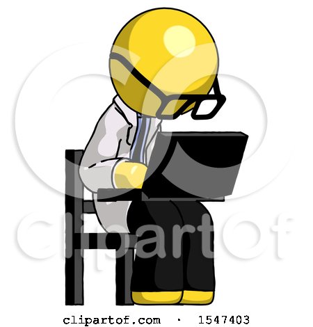 Yellow Doctor Scientist Man Using Laptop Computer While Sitting in Chair Angled Right by Leo Blanchette