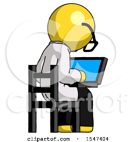Yellow Doctor Scientist Man Using Laptop Computer While Sitting in Chair View from Back by Leo Blanchette