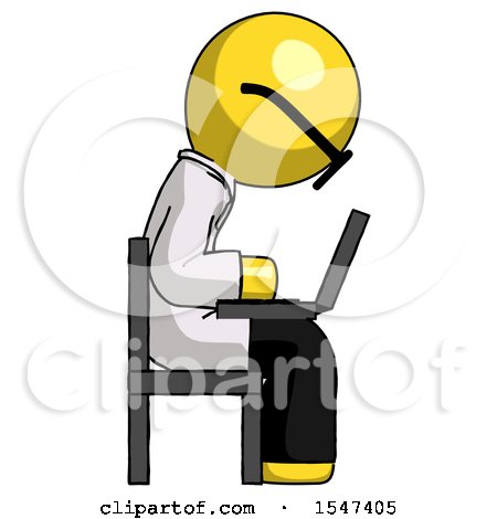 Yellow Doctor Scientist Man Using Laptop Computer While Sitting in Chair View from Side by Leo Blanchette
